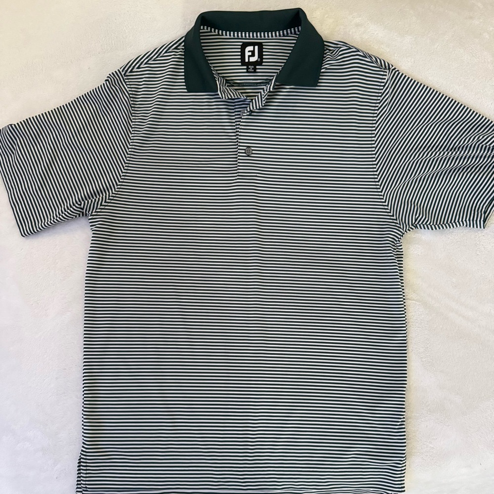 FootJoy Men's Polo Shirt - Green and White Stripes